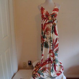 New Bee Unique Long Maxi Dress Off White & Red Floral So Soft sz L